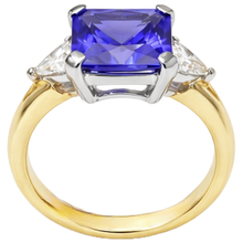 Afbeelding in Gallery-weergave laden, 3-Stone Princess Cut Tanzanite Diamond 3.50 karaat tweekleurige ring
