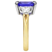 Afbeelding in Gallery-weergave laden, 3-Stone Princess Cut Tanzanite Diamond 3.50 karaat tweekleurige ring
