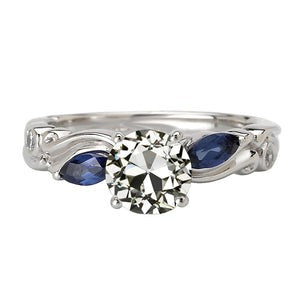 3 Stone Round Old Miner Echt Diamond & Marquise Sapphire Ring 3,50 karaat