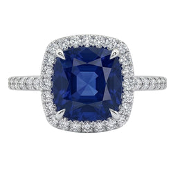 3 ct kussen Sri Lanka blauwe saffier en halo Natuurlijke echte diamanten ( niet in een laboratorium gekweekt ) ring