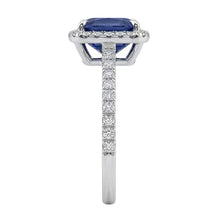 Afbeelding in Gallery-weergave laden, 3 ct kussen Sri Lanka blauwe saffier en halo Natuurlijke echte diamanten ( niet in een laboratorium gekweekt ) ring
