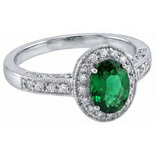 Afbeelding in Gallery-weergave laden, 3 ct ovaal geslepen groene smaragd met Natuurlijke echte diamanten ( niet in een laboratorium gekweekt ) ring wit goud 14k
