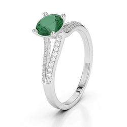 3 karaat edelsteen ronde groene smaragd en diamanten ring wit goud