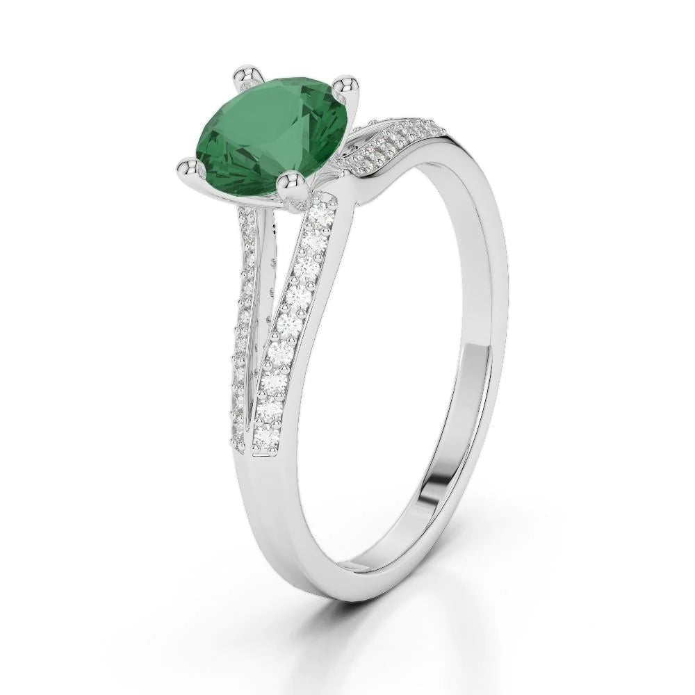 3 karaat edelsteen ronde groene smaragd en diamanten ring wit goud