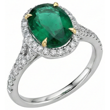 Afbeelding in Gallery-weergave laden, 3 karaat ovaal geslepen groene smaragd met Natuurlijke echte diamanten ( niet in een laboratorium gekweekt ) ring wit goud 14K
