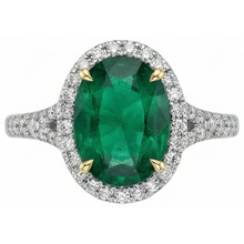 Afbeelding in Gallery-weergave laden, 3 karaat ovaal geslepen groene smaragd met Natuurlijke echte diamanten ( niet in een laboratorium gekweekt ) ring wit goud 14K

