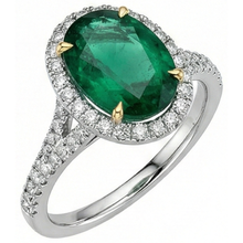 Afbeelding in Gallery-weergave laden, 3 karaat ovaal geslepen groene smaragd met Natuurlijke echte diamanten ( niet in een laboratorium gekweekt ) ring wit goud 14K
