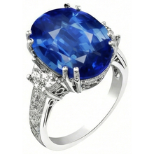 Afbeelding in Gallery-weergave laden, 3 karaat ovale Sri Lanka blauwe saffier Natuurlijke echte diamanten ( niet in een laboratorium gekweekt ) jubileum ring

