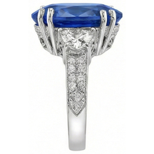 Afbeelding in Gallery-weergave laden, 3 karaat ovale Sri Lanka blauwe saffier Natuurlijke echte diamanten ( niet in een laboratorium gekweekt ) jubileum ring
