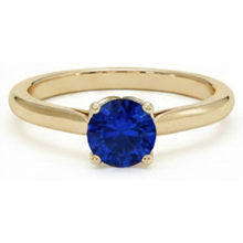 Afbeelding in Gallery-weergave laden, 3 karaat ronde solitaire ring Sri Lankaanse saffier geel goud 14K
