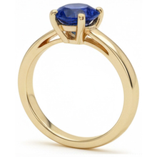 Afbeelding in Gallery-weergave laden, 3 karaat ronde solitaire ring Sri Lankaanse saffier geel goud 14K

