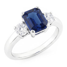 Afbeelding in Gallery-weergave laden, 3 steen 2,50 karaat Ceylon saffier jubileum ring wit goud 14k
