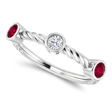 Afbeelding in Gallery-weergave laden, 3 steen Natuurlijke echte diamanten ( niet in een laboratorium gekweekt ) robijn ring 0,90 karaat touw gedraaide sieraden nieuw
