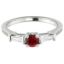 Afbeelding in Gallery-weergave laden, 3 steen Natuurlijke echte diamanten ( niet in een laboratorium gekweekt ) robijn ring vintage stijl 2 karaats Milgrain sieraden
