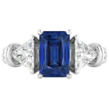 Afbeelding in Gallery-weergave laden, 3 steen Trilliant Natuurlijke echte diamant ( niet in het laboratorium gekweekt )en ring 1,50 karaat stralende gouden saffier 14K
