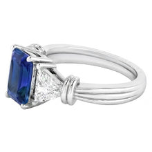 Afbeelding in Gallery-weergave laden, 3 steen Trilliant Natuurlijke echte diamant ( niet in het laboratorium gekweekt )en ring 1,50 karaat stralende gouden saffier 14K
