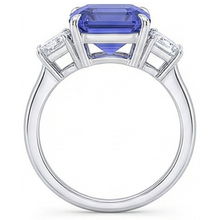Afbeelding in Gallery-weergave laden, 3 steen blauwe saffier ring smaragd &amp; trapezium Natuurlijke echte diamant ( niet in het laboratorium gekweekt )en 3,50 karaat

