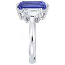 Afbeelding in Gallery-weergave laden, 3 steen blauwe saffier ring smaragd &amp; trapezium Natuurlijke echte diamant ( niet in het laboratorium gekweekt )en 3,50 karaat
