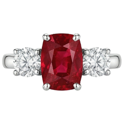 3 steen rode robijn en Natuurlijke echte diamanten ( niet in een laboratorium gekweekt ) 4.50 karaat ring 14K goud
