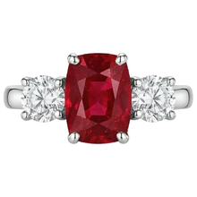 Afbeelding in Gallery-weergave laden, 3 steen rode robijn en Natuurlijke echte diamanten ( niet in een laboratorium gekweekt ) 4.50 karaat ring 14K goud
