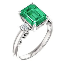 Afbeelding in Gallery-weergave laden, 3 stenen 15,50 ct. Groene smaragd met diamanten Ring Prong Set WG 14K
