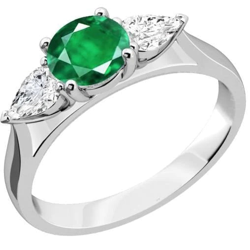 3 stenen groene smaragd en diamanten 3 karaat verlovingsring wit goud 14K