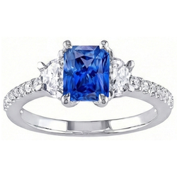 3 stenen halve maan Natuurlijke echte diamant ( niet in het laboratorium gekweekt )en blauwe saffier ring met accenten 3 karaat