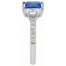Afbeelding in Gallery-weergave laden, 3 stenen halve maan Natuurlijke echte diamant ( niet in het laboratorium gekweekt )en blauwe saffier ring met accenten 3 karaat
