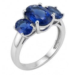 IGI GECERTIFICEERDE Drie Stenen Ovale Sri Lanka Kleur Saffier 4 Karaat Edelsteen Ring