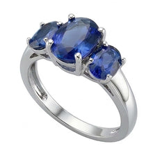 Afbeelding in Gallery-weergave laden, IGI GECERTIFICEERDE Drie Stenen Ovale Sri Lanka Kleur Saffier 4 Karaat Edelsteen Ring
