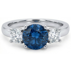 3 stenen ovale saffier met ronde Natuurlijke echte diamanten ( niet in een laboratorium gekweekt ) ring 4 kt witgoud 14K