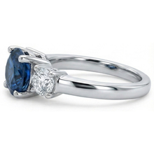 Afbeelding in Gallery-weergave laden, 3 stenen ovale saffier met ronde Natuurlijke echte diamanten ( niet in een laboratorium gekweekt ) ring 4 kt witgoud 14K
