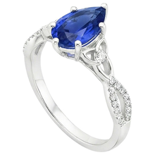 Afbeelding in Gallery-weergave laden, 3 stenen ring Ceylon saffier &amp; ronde Natuurlijke echte diamanten ( niet in een laboratorium gekweekt ) accenten 3,75 karaat
