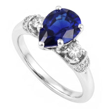 Afbeelding in Gallery-weergave laden, 3 stenen ring antieke stijl peer Ceylon saffier &amp; Natuurlijke echte diamant ( niet in het laboratorium gekweekt )en 2 karaat
