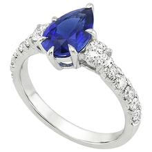 Afbeelding in Gallery-weergave laden, 3 stenen ring met accenten peer blauwe saffier en Natuurlijke echte diamanten ( niet in een laboratorium gekweekt ) 3,50 karaat
