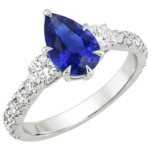 Afbeelding in Gallery-weergave laden, 3 stenen ring met accenten peer blauwe saffier en Natuurlijke echte diamanten ( niet in een laboratorium gekweekt ) 3,50 karaat
