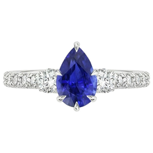 Afbeelding in Gallery-weergave laden, 3 stenen ring met accenten peer blauwe saffier en Natuurlijke echte diamanten ( niet in een laboratorium gekweekt ) 3,50 karaat
