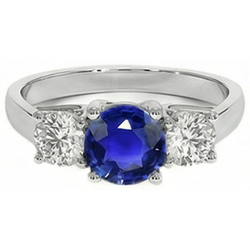 3 stenen ronde blauwe saffier Natuurlijke echte diamanten ( niet in een laboratorium gekweekt ) ring 4 karaat griffen set goud 14K