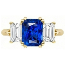 Afbeelding in Gallery-weergave laden, 3 stenen smaragd Natuurlijke echte diamant ( niet in het laboratorium gekweekt )en saffier ring gespleten schacht geel goud 2 karaat
