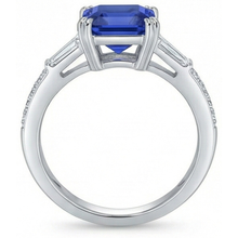 Afbeelding in Gallery-weergave laden, 3 stenen stijl Asscher saffier ring 3 karaat stokbrood &amp; ronde Natuurlijke echte diamant ( niet in het laboratorium gekweekt )en
