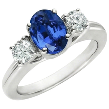 Afbeelding in Gallery-weergave laden, 3 stenen stijl Sri Lankaanse saffier met Natuurlijke echte diamanten ( niet in een laboratorium gekweekt ) ring 3 karaat WG 14K
