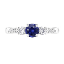 Afbeelding in Gallery-weergave laden, 3 stenen stijl edelsteen ring rond Sri Lankaanse saffier 2 karaat
