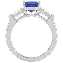 Afbeelding in Gallery-weergave laden, 3 stenen stokbrood Natuurlijke echte diamant ( niet in het laboratorium gekweekt )en blauwe saffier ring smaragd geslepen 1,75 karaat

