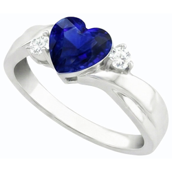 3 stenen trouwring blauwe saffier hart & ronde Natuurlijke echte diamant ( niet in het laboratorium gekweekt )en 1,75 karaat