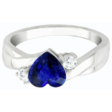 Afbeelding in Gallery-weergave laden, 3 stenen trouwring blauwe saffier hart &amp; ronde Natuurlijke echte diamant ( niet in het laboratorium gekweekt )en 1,75 karaat
