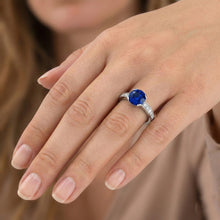 Afbeelding in Gallery-weergave laden, 3.25 ct ronde Sri Lanka saffier Natuurlijke echte diamanten ( niet in een laboratorium gekweekt ) ring goud 14K
