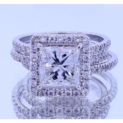 3.50 Karaat Prinses Geslepen Echt Diamanten Halo Fancy Ring Wit Goud 14K