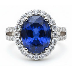 3.60 karaat ovale blauwe saffier Natuurlijke echte diamanten ( niet in een laboratorium gekweekt ) trouwring wit goud 14K