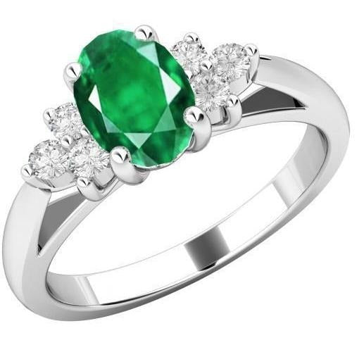 3,10 karaat tandenset groene smaragd en diamanten edelsteenring wit goud 14K