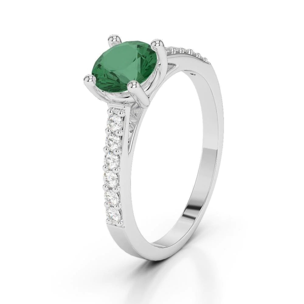 3,15 karaat Prong Set groene smaragd en diamanten trouwring WG 14K